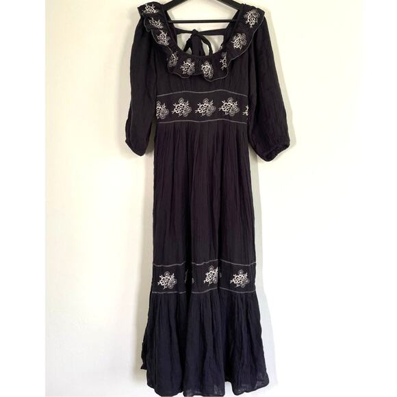 Free People Black Embroidered Boho Peasant Dress Size S/M NWT - Picture 3 of 10